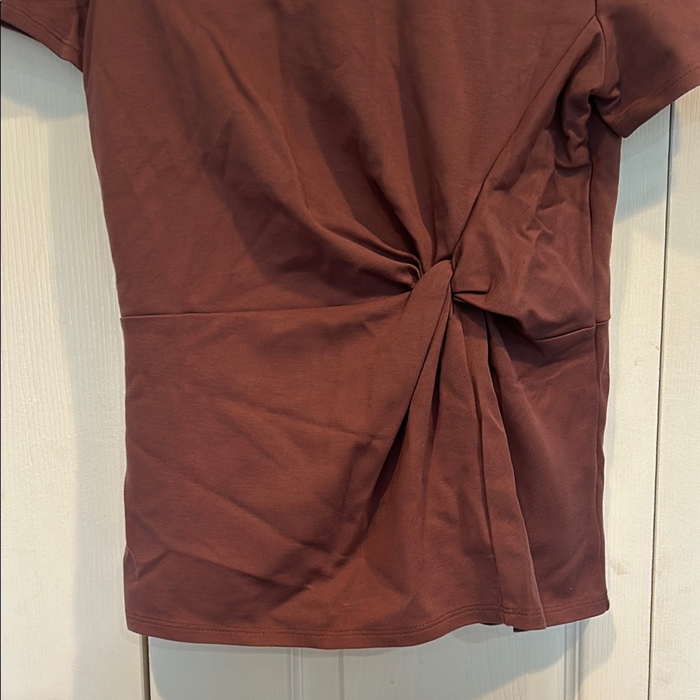 Express Brown Tie Front Fitted Short Sleeve Tee - Picture 2 of 3